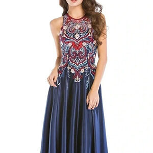 Loviera Embroidered Gown Halter Neck Size 6 Blue New